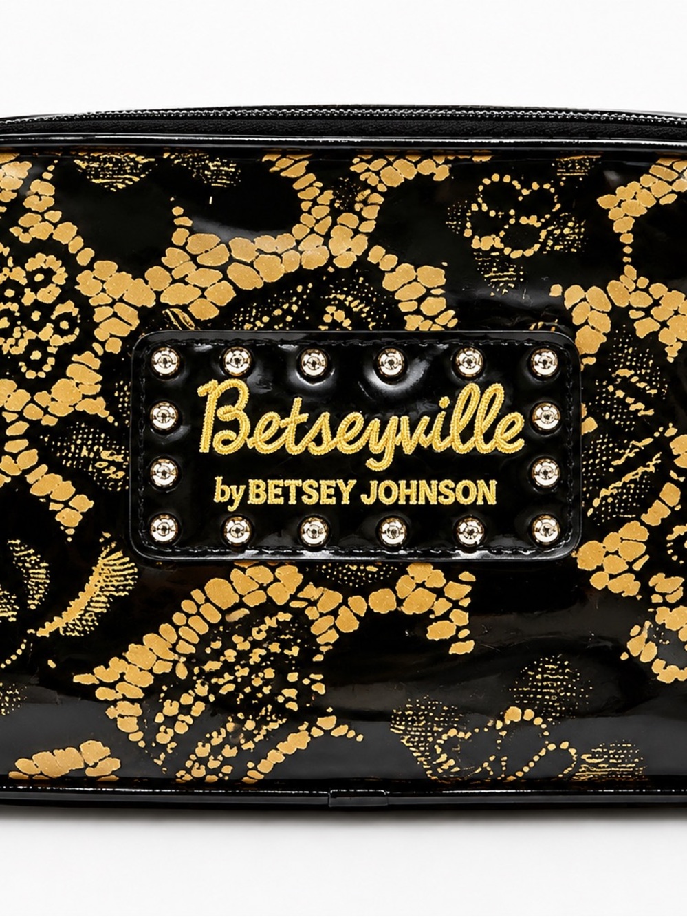 Betseyville 💋 by Betsey Johnson Black & Gold Cosmetic Makeup Bag